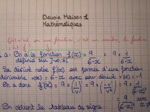 Devoir de maths 1 : ne pas écrire "la fonction f(x)..."